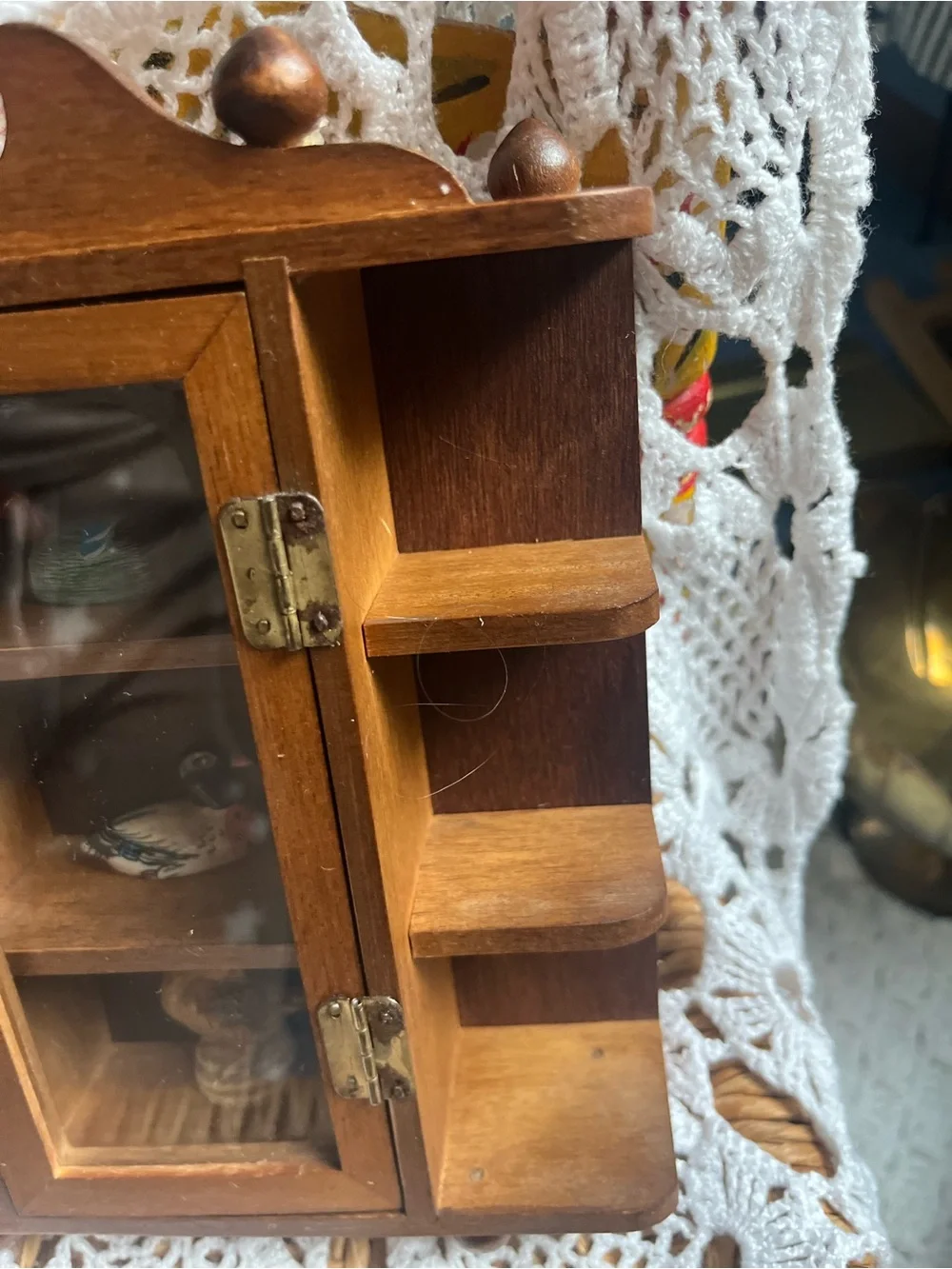 Wooden Vintage Mini Wall Curio Display Cabinet in Brown SOLD